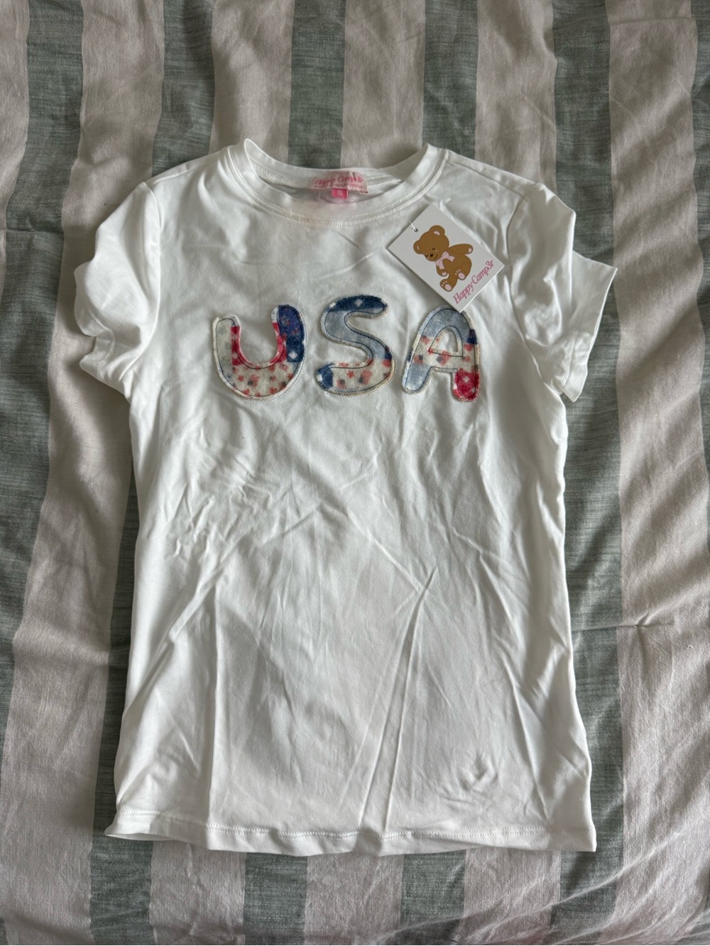 White Short-Sleeve USA Appliqué Tee